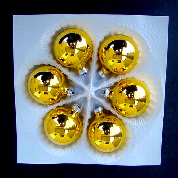Vintage West Germany Christmas Tree Gold Ball Ornaments Box of 6 1960s Retro - Picture 2 of 3